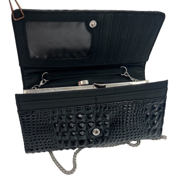 Black Silver Chain Handle Clutch Shoulder Mini Purse - Picture 6 of 6